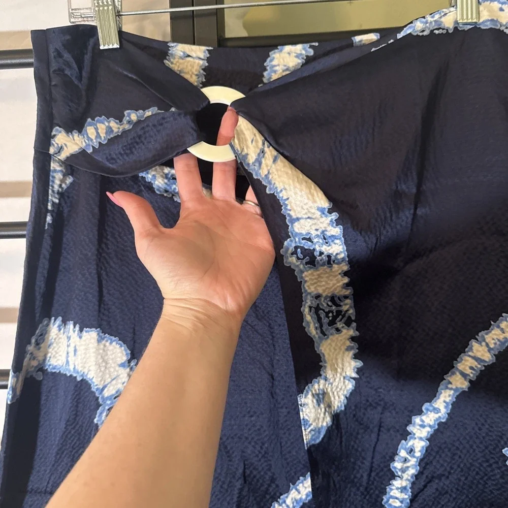 Vintage Silk Skirt Austin Reed Blue White Faux Wrap Boho Fairy 100% Silk Size 10